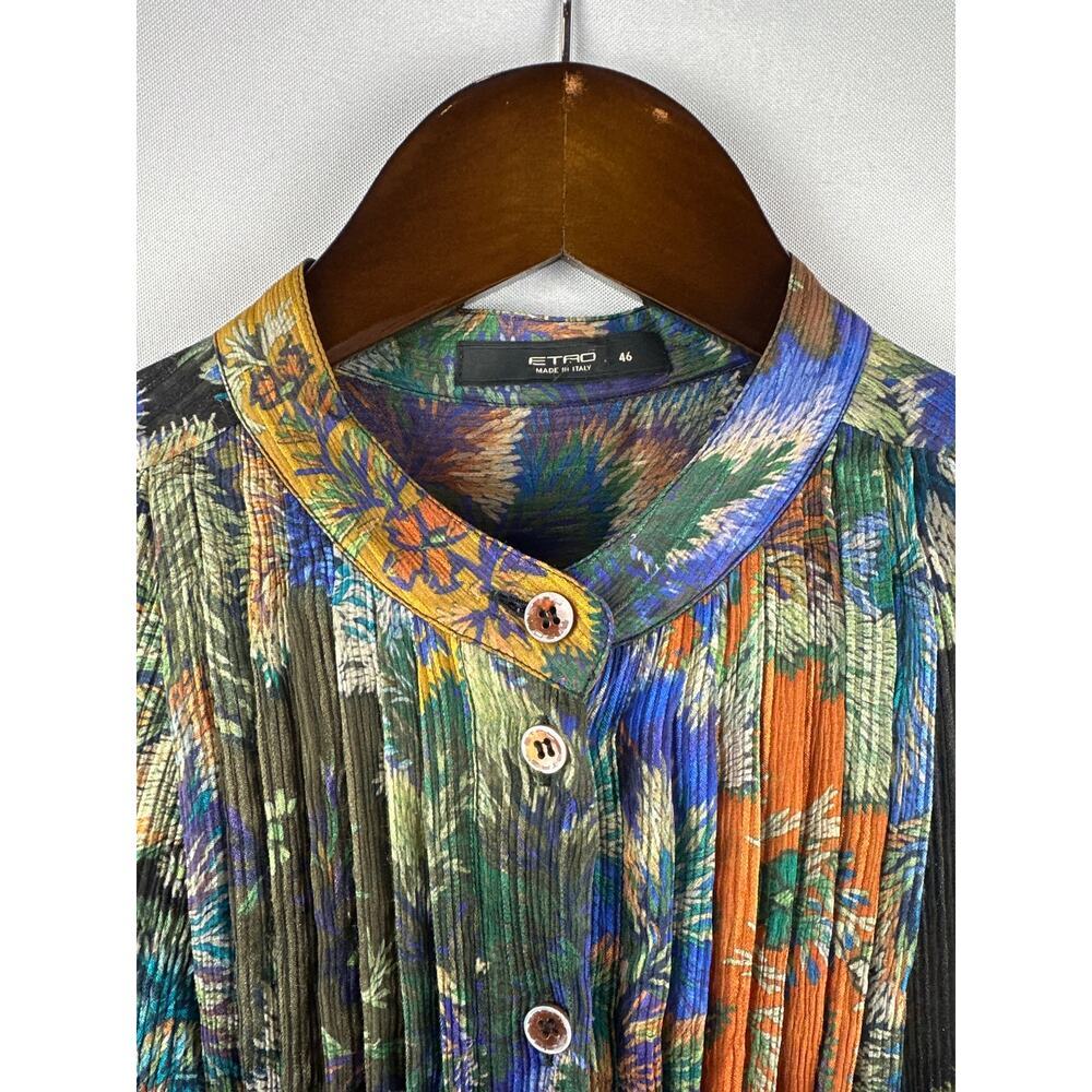 Women’s 100% Silk Etro Floral Pleated Long Sleeve Mini Dress Size L - Picture 2 of 5